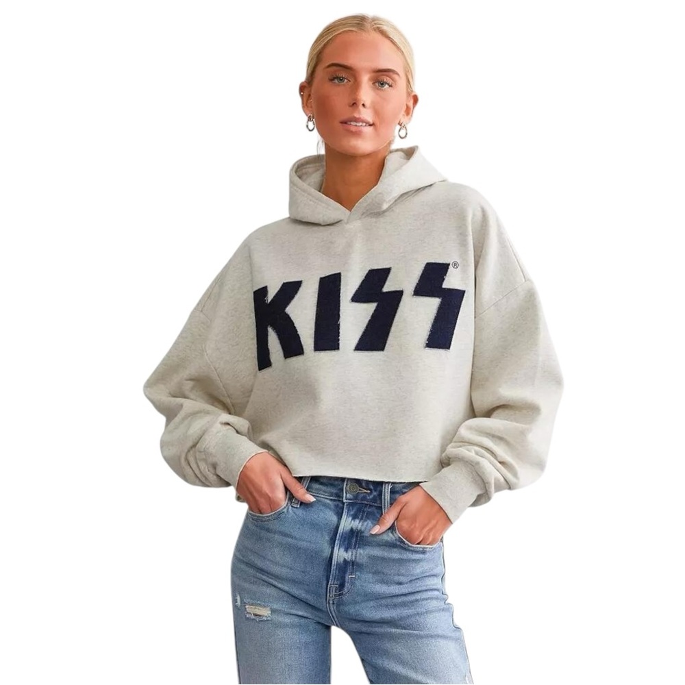 Forever 21 KISS Cropped Band Hooded Sweatshirt Sz Medium